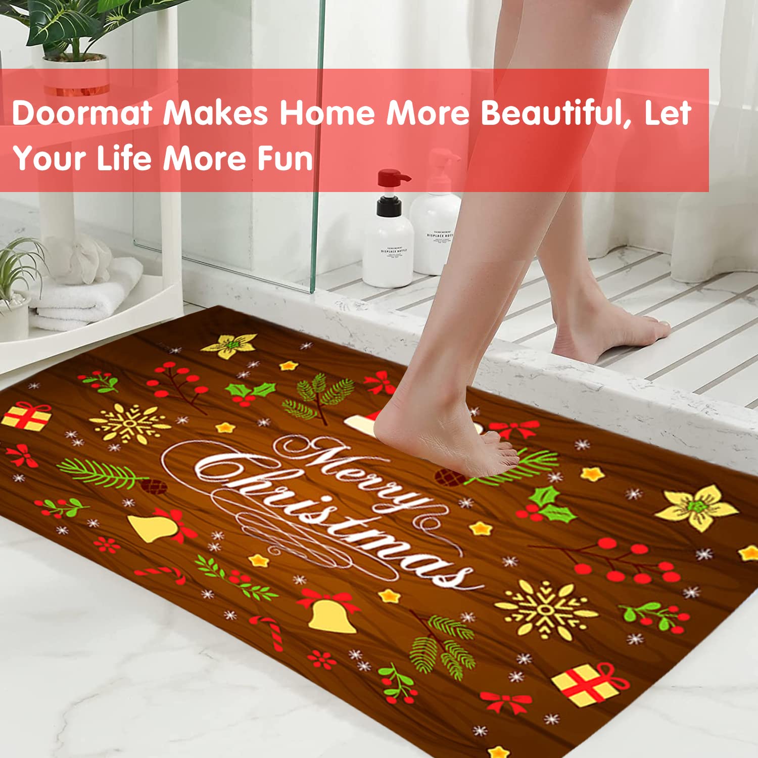 Paillasson De Noël, Tapis De Sol De Noël, Tapis De Bain Antidérapant, Tapis D'entrée Noël, Paillasson Absorbant, Décoration Noël Tapis, Motif De N-oël T -apis Pour Salon Chambre Couloir Salle (M5