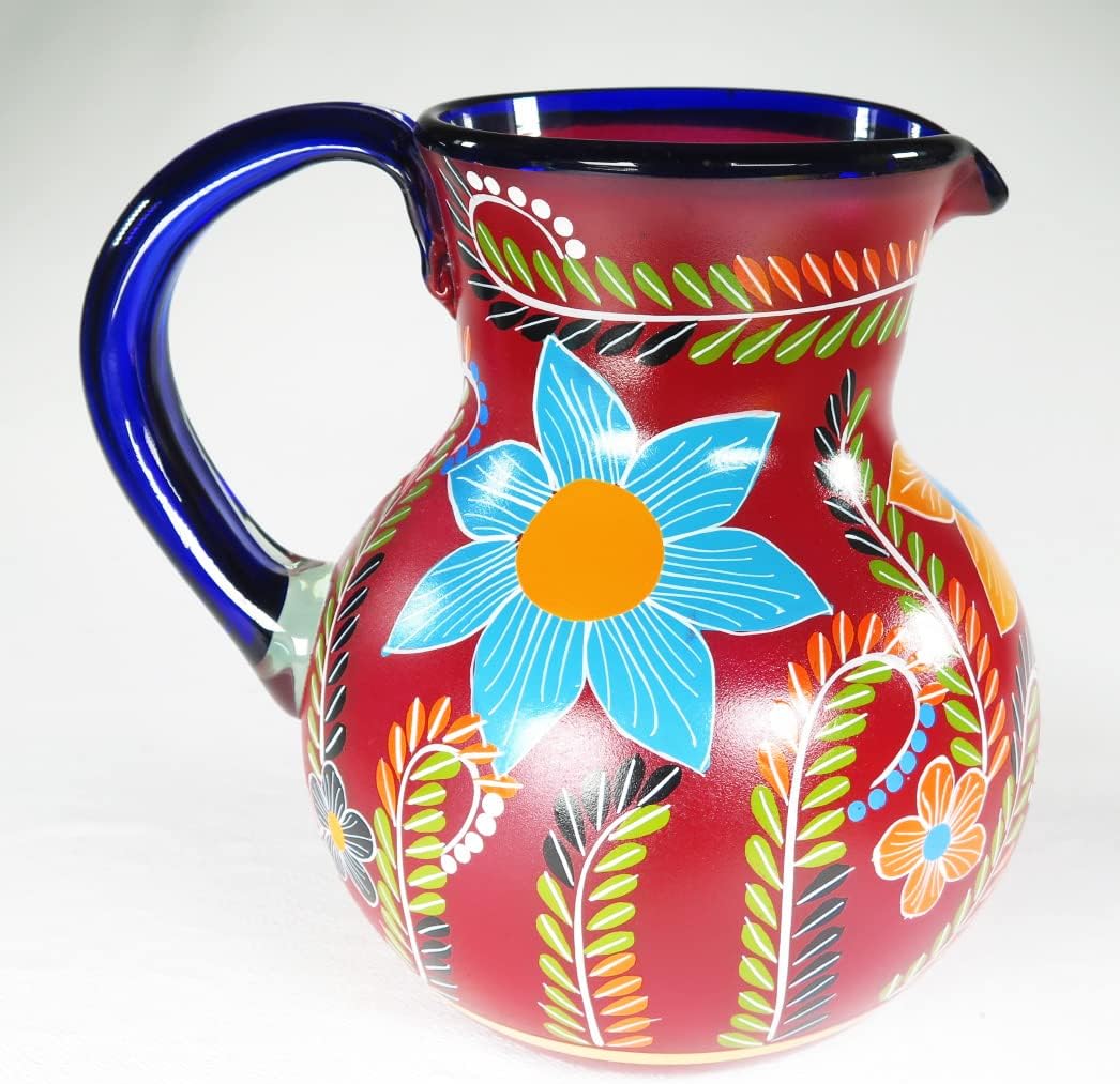 Amazon.com: Mexican Glass Margarita or Ice Tea Pitcher, Hand Blown, Red ...