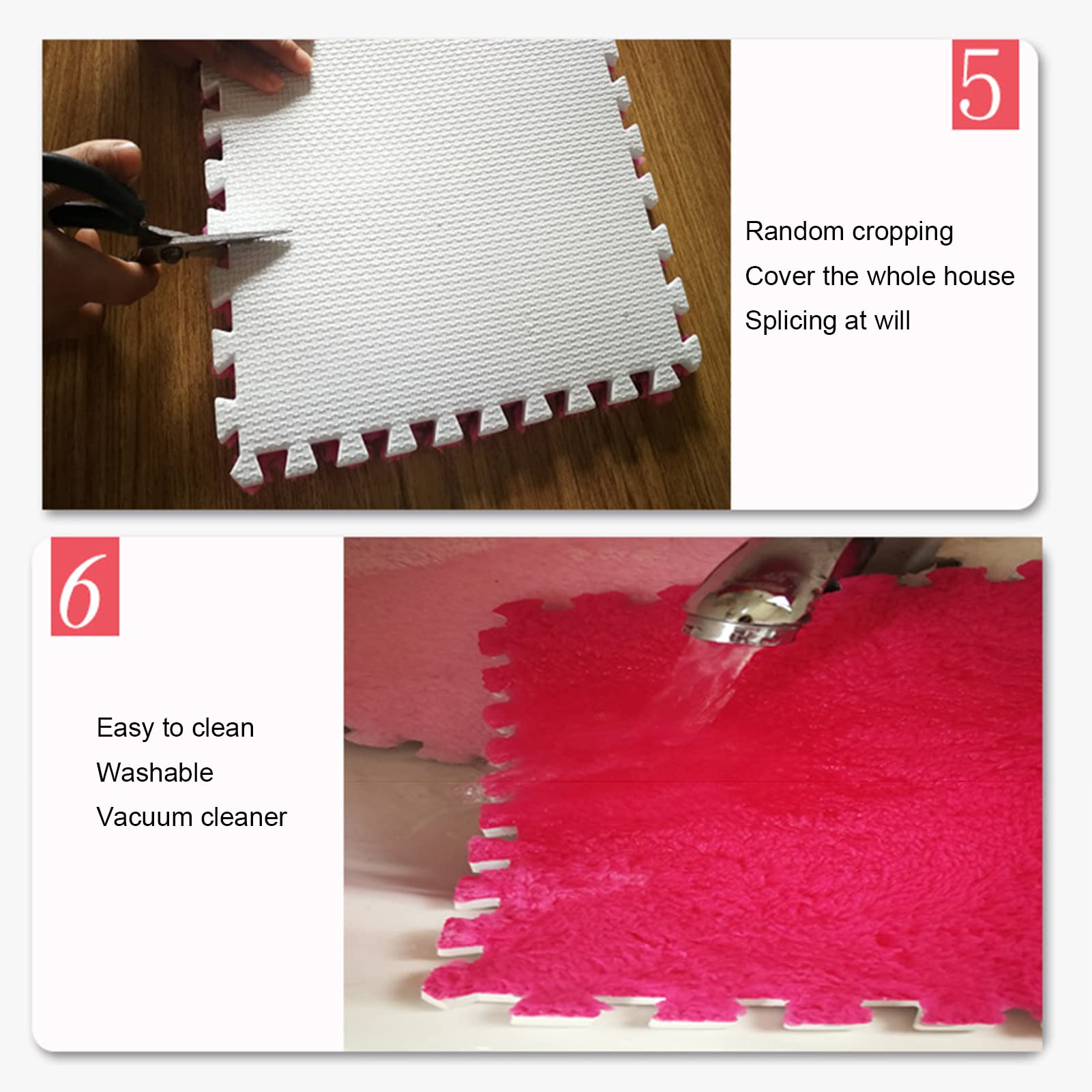 200 szt. 12 X 12 X 0,4 Łączące się płytki dywanowe, pluszowa mata podłogowa z pianki Puzzle, miękkie maty z pianki EVA Dywaniki Puszysta mata do ćwiczeń do pokoju (kolor: biały + różowy + fi