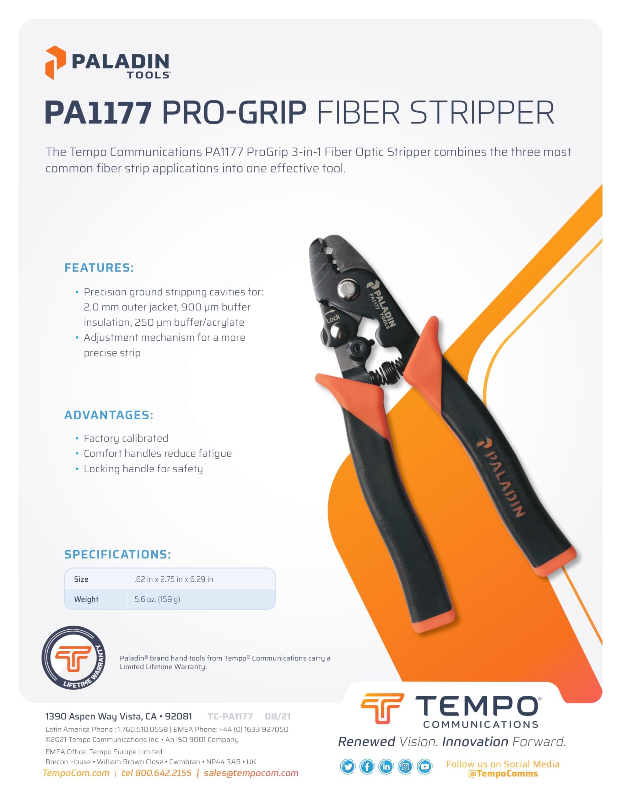 Greenlee pa1177 Pro Grip 3 en 1 Pelacables de Fibra Óptica