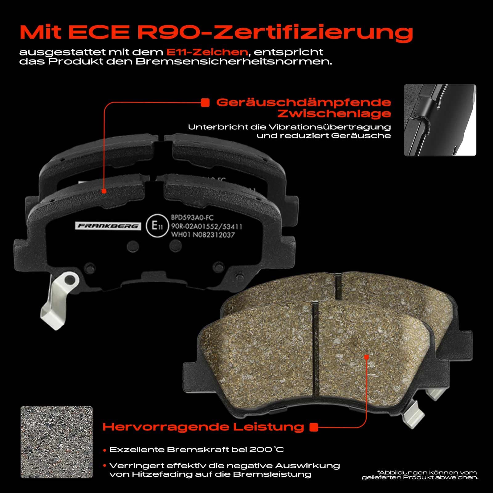 Frankberg Bremsensatz inkl. 2x Bremsscheiben + 4x Bremsbeläge Vorne Kompatibel mit i20 Coupe GB i20 GB IB Rio III UB Rio IV FB SC YB Replace# 58101C8A50, 58101C8A00