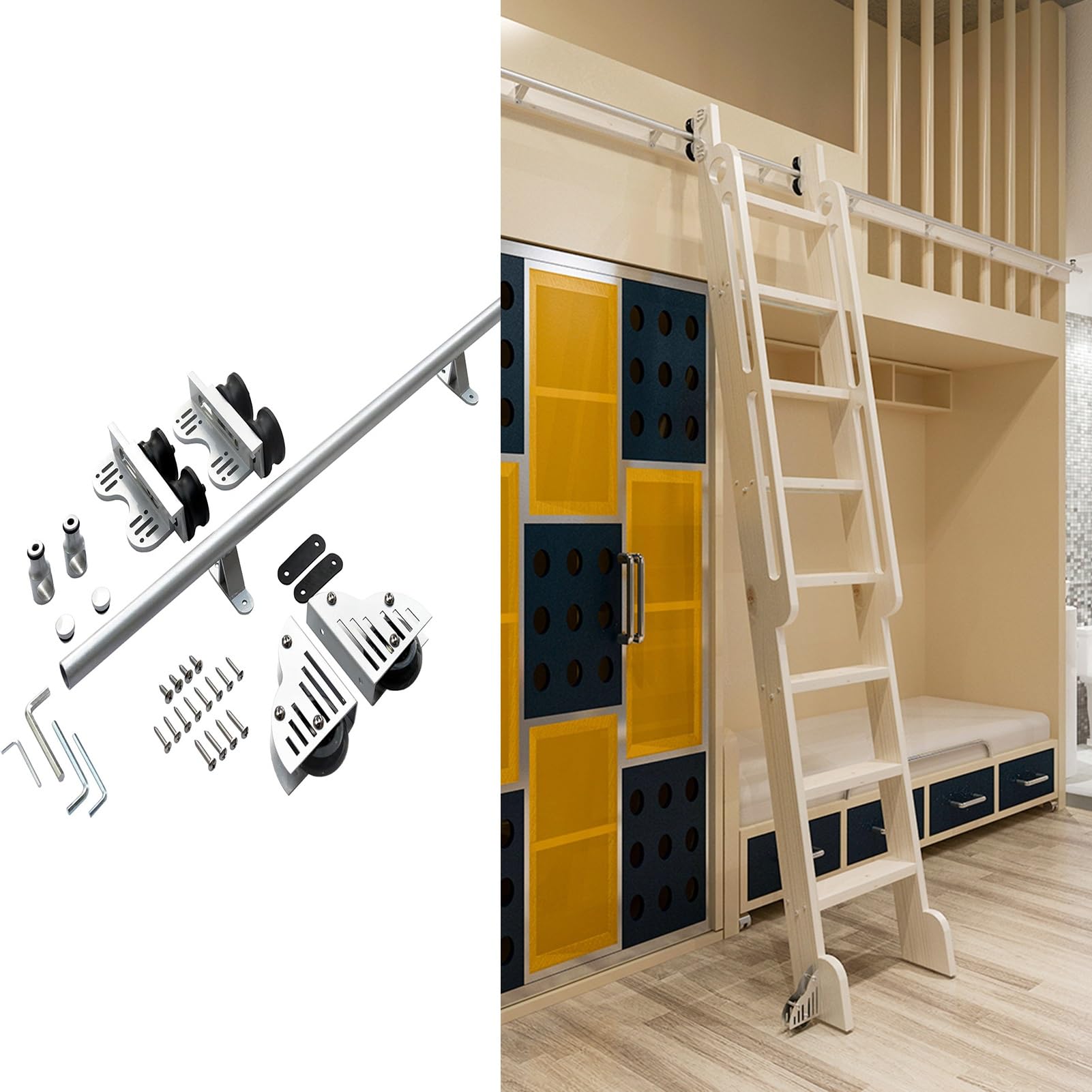 Kit rails échelle mobile pour loft et bibliothèque ensemble 13 pieds