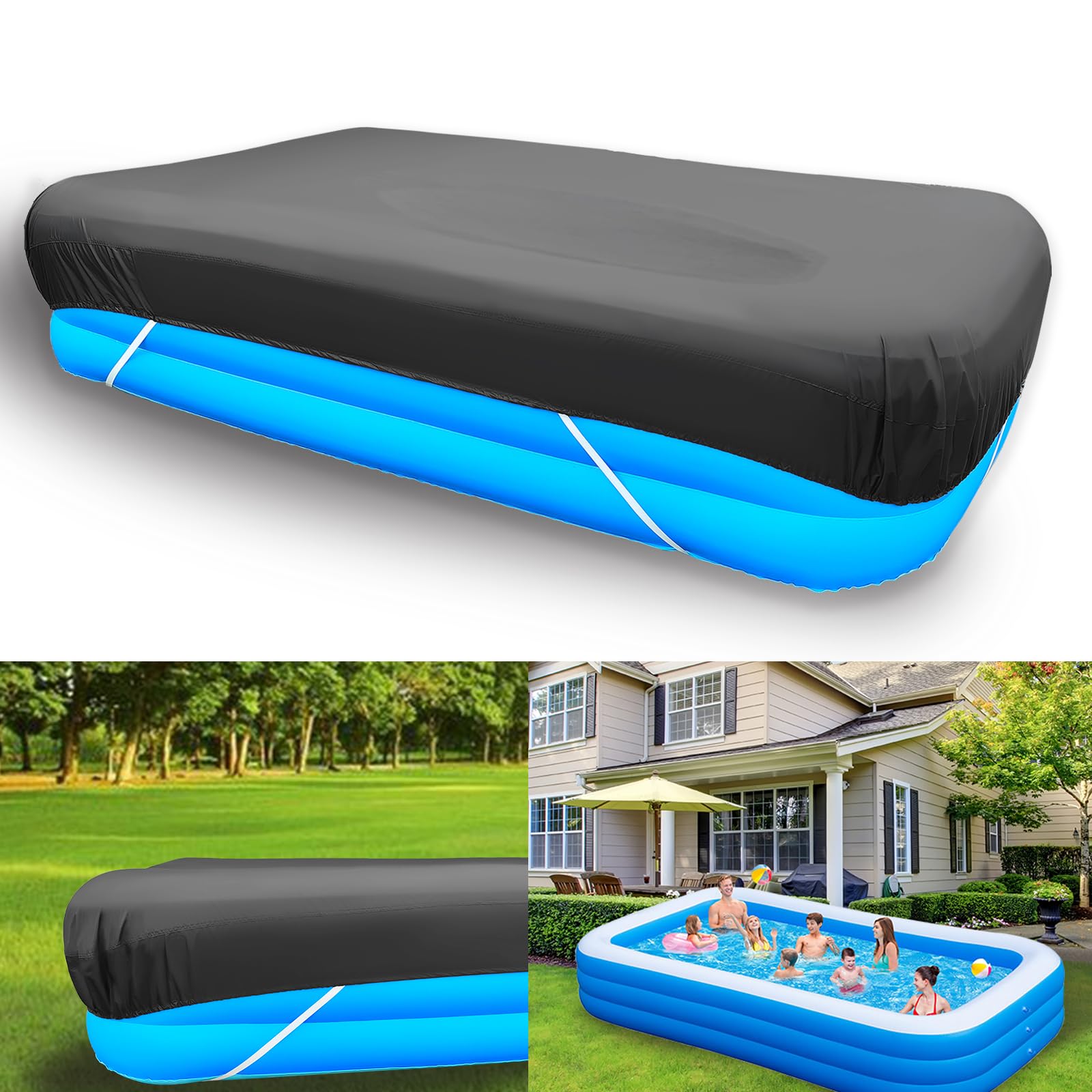 120x72 inch Inflatable Rectangle Pool Cover 10 X 6 ft Inflatable Rectangular Swimming 103 x 69 inch Pool Covers 118x79 for Outdoor Garden Family Pools Protector Dustproof
