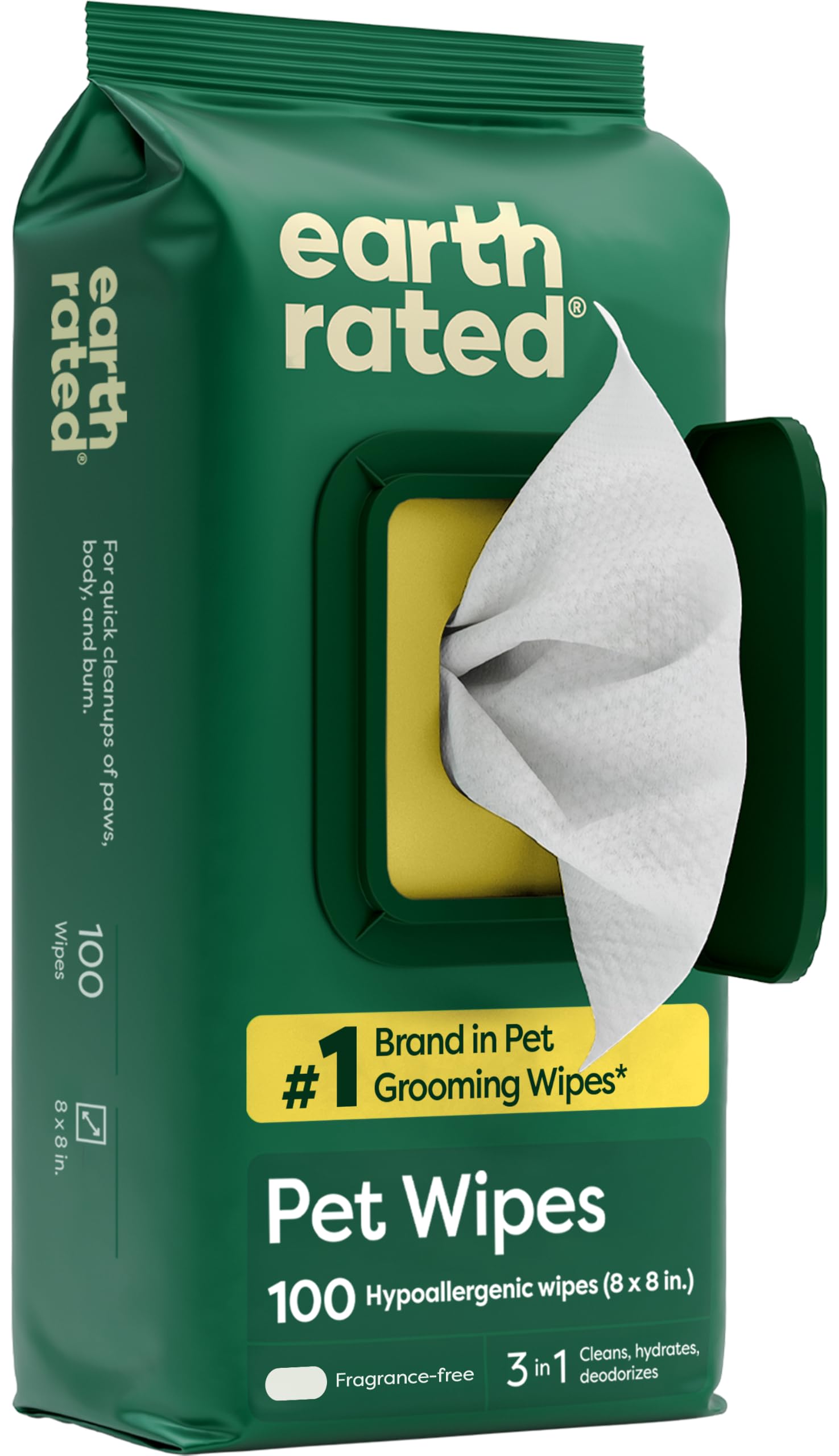Earth Rated Pet Grooming Dog Wipes Unscented - 100 Wipes