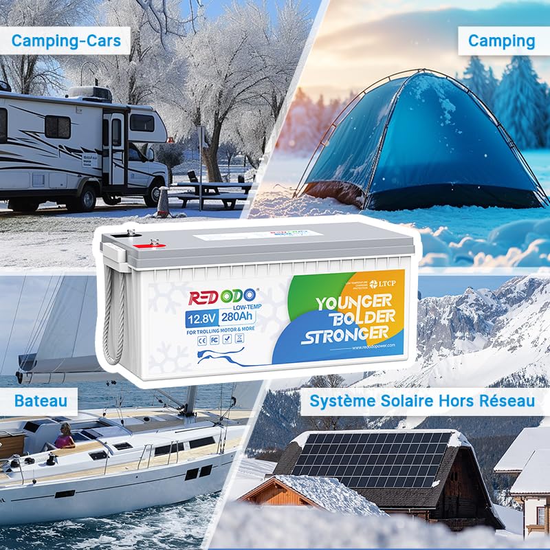 Redodo 12V 280Ah(1 Pack) LiFePO4 Batterie avec Low-Temp Protection 3584Wh Batterie Lithium Intégré 200A BMS Parfait pour Systèmes Solaires Bateaux Stockage d'Energie à la Maison Camping-Cars