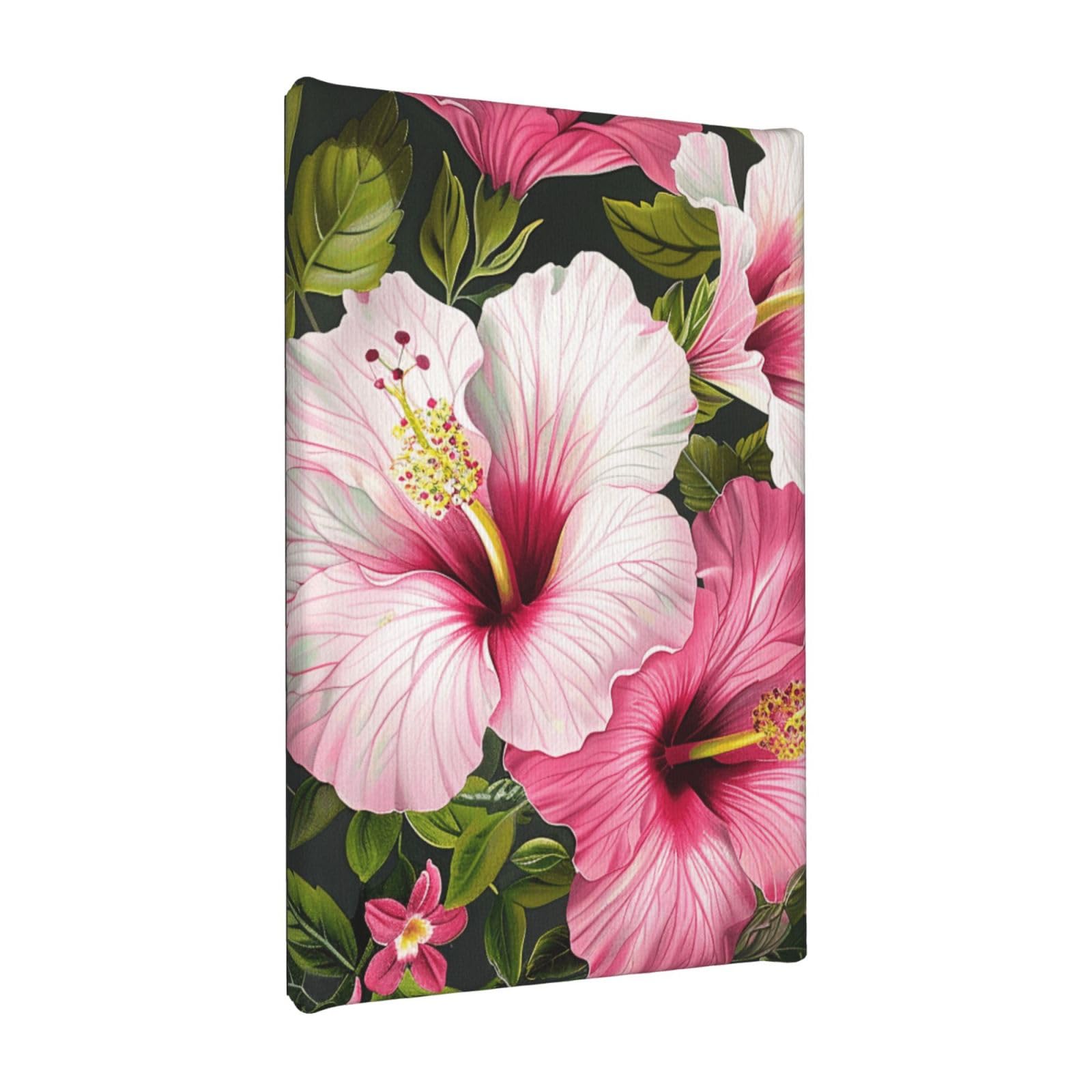 YKLJG Hibiscus Flowers Printed Wall Art Canvas Painting 20x30 CM Wooden Framed Picture Painting Artwork Prints for Bedroom Kitchen Home Office Decor