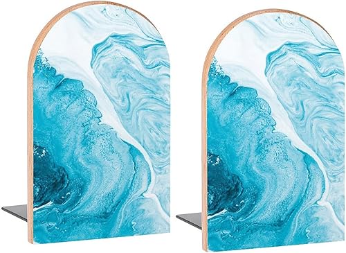 Sujetalibros decorativos de madera abstracta de mármol azul para estantes, habitación de los niños, escritorio, oficina en casa, tapones de libros
