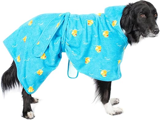 Barkbox Dog Bathrobe Fast Drying with Hook and Loop Closure & Wrap Tie Snuggle, Cute Dogs Clothes, Easy to Clean, Machine Washable, Dog Coats and Tumble Dry Low - Rubber Duck, Large