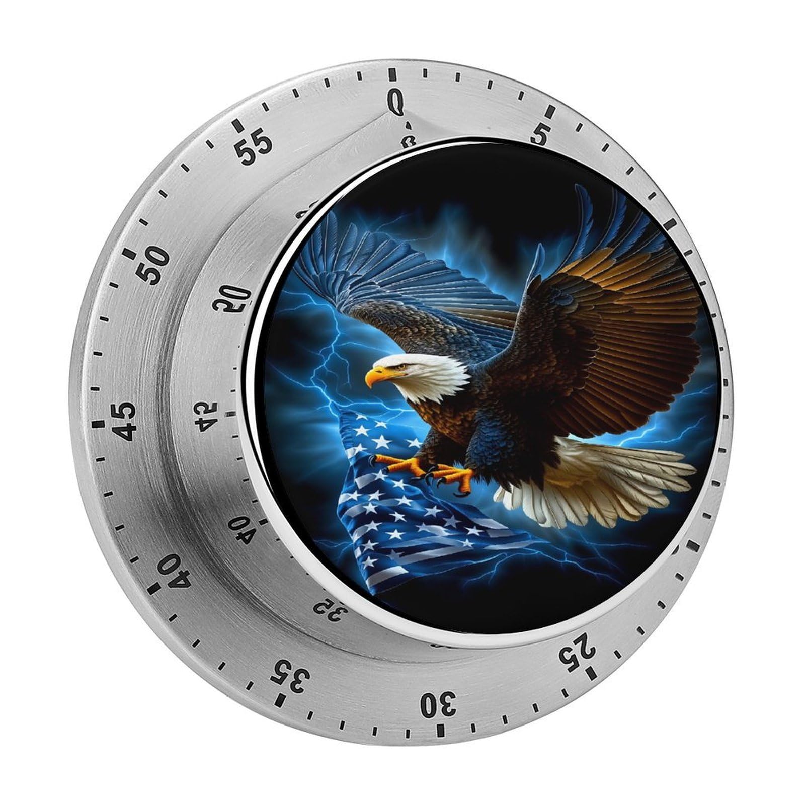 Bald Eagle American Flag Lightning 60 Minute Wind Up Timer,Visual Mechanical Magnetic Timer with Loud Alarm for Kitchen