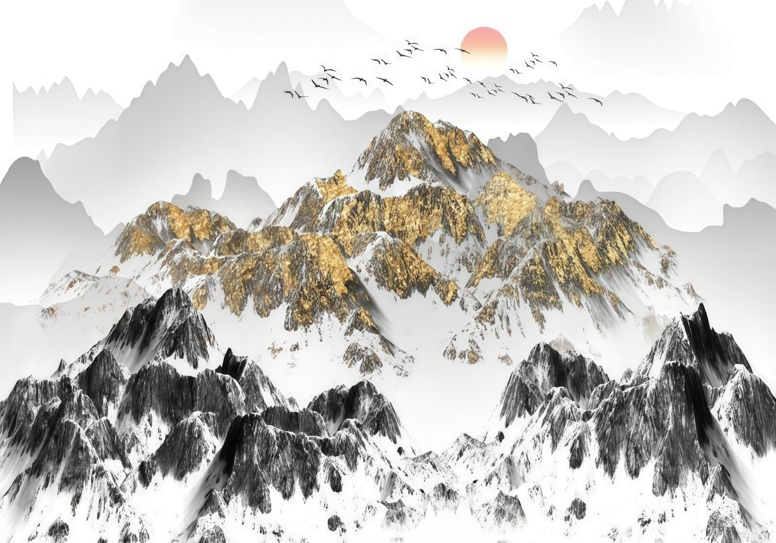 Gdkldfg Black/White And Snowy Mountains Nature Wallpaper,Non-Woven Poster,Wall Mural For Living Room Bedroom Feature Wall Decoration 200X140cm