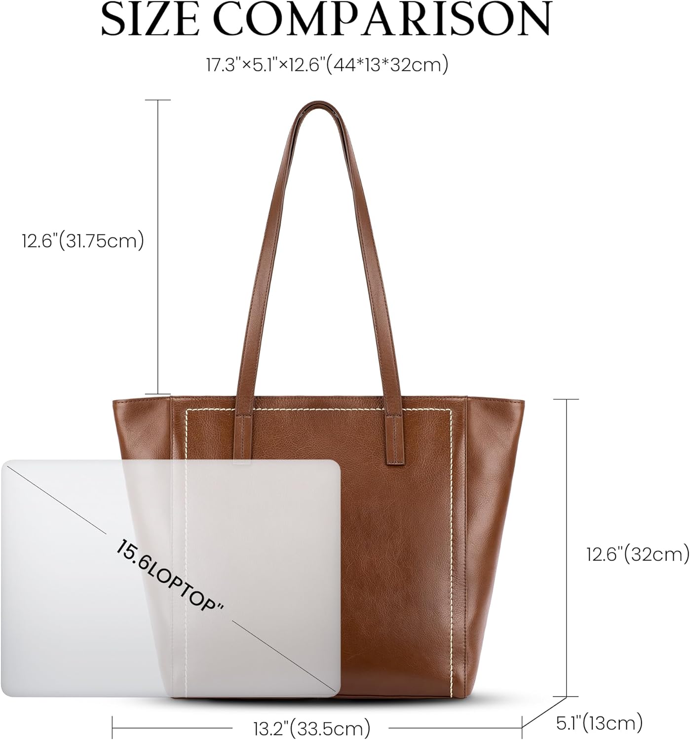 befen Vintage Genuine Leather Work Tote Bag for Women Large Tote Bag with Zipper Leather Purse and Handbags with Compartment - Image 7