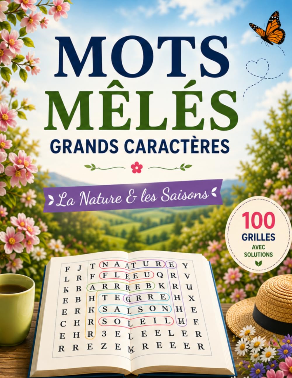 Mots Mêlés Grands Caractères Seniors: La Nature & les Saisons | 100 jeux de mots cachés en gros caractères pour seniors | Mémoire, concentration et détente | Printemps, Été, Automne et Hiver