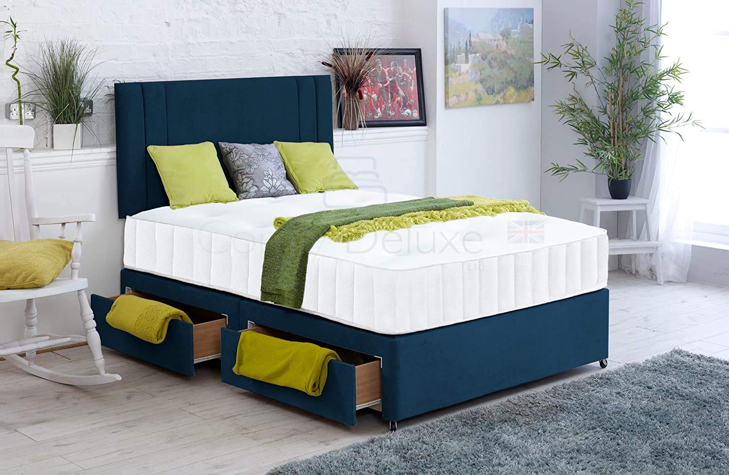 Buy Plain Velvet Divan Bed with Orthopaedic Memory Foam Mattress and 20 INCH Savannah Vertical