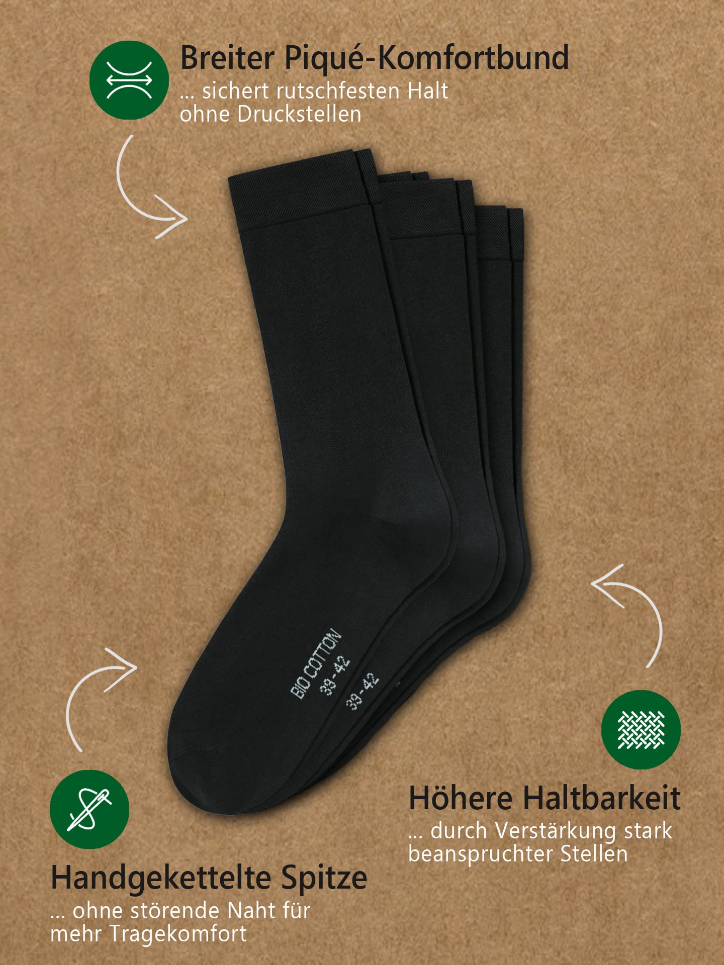 6/12 paia di calzini da uomo e da donna, 100% biologici, con elastico confortevole senza cuciture (modello: Biolivia)