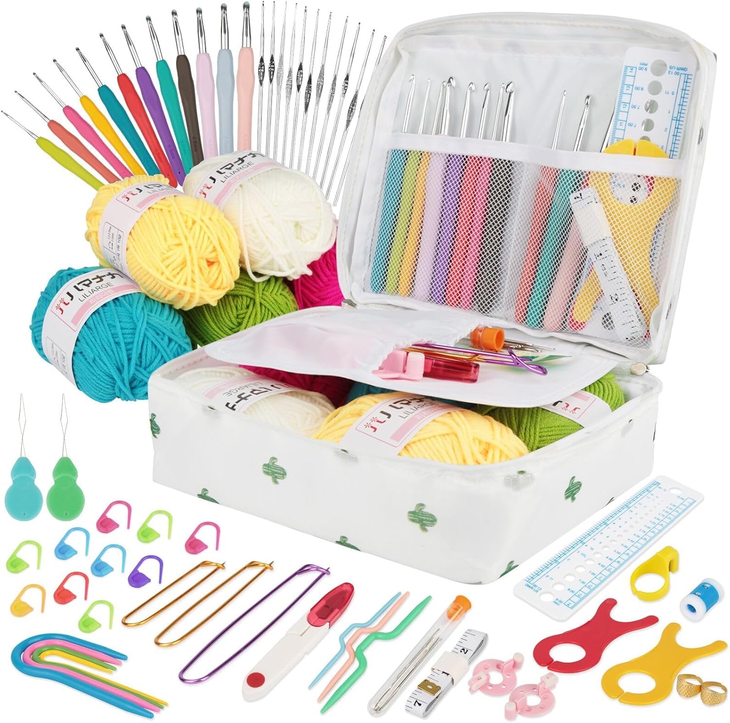Aero Zen Crochet Starter Kit for Beginners Adults,Includes Ergonomic Metal Crochet Hooks 0.6mm to 6mm, Accessories and Cactus Case,Knitting Set with Wool and Needles