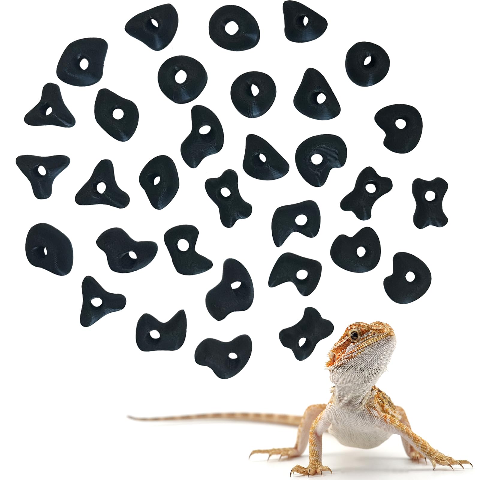Okueejur 32PCS Rock Climbing Holds for Bearded Dragons Climbing Rock Wall Grips for Bearded Dragons Tank Accessories Reptiles Toy Rock Wall Holds (Black)