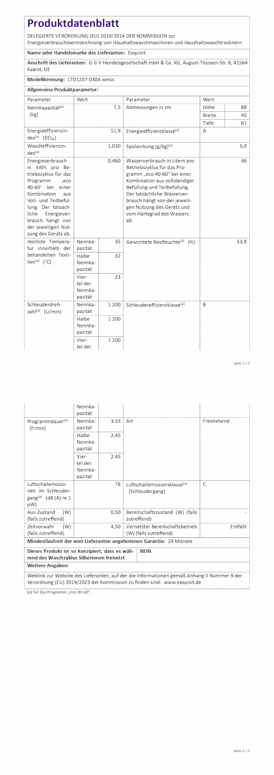 Exquisit LTO1207-030A Toplader Waschmaschine 7,5kg, 1200 U/Min, Weiß | Energieklasse A - Schmale Waschvollautomat - 15 Programme - Startzeitvorwahl & Kurzprogramm - LED-Anzeige