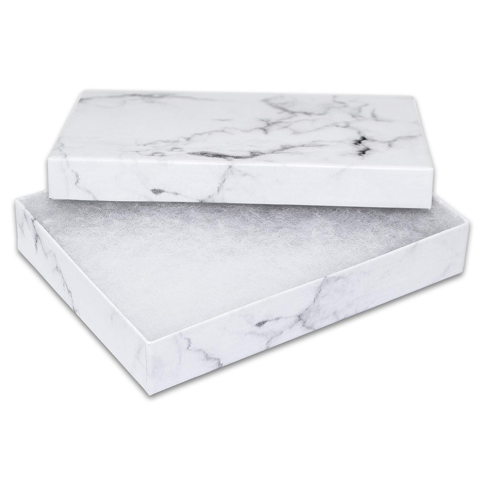 TheDisplayGuys - 25-Pack #53 Kraft Paper Cardboard Gift Boxes/Jewelry Cases w. Cotton Padding & Lid - Marble White - (5.4" x 3.9" x 1.0")