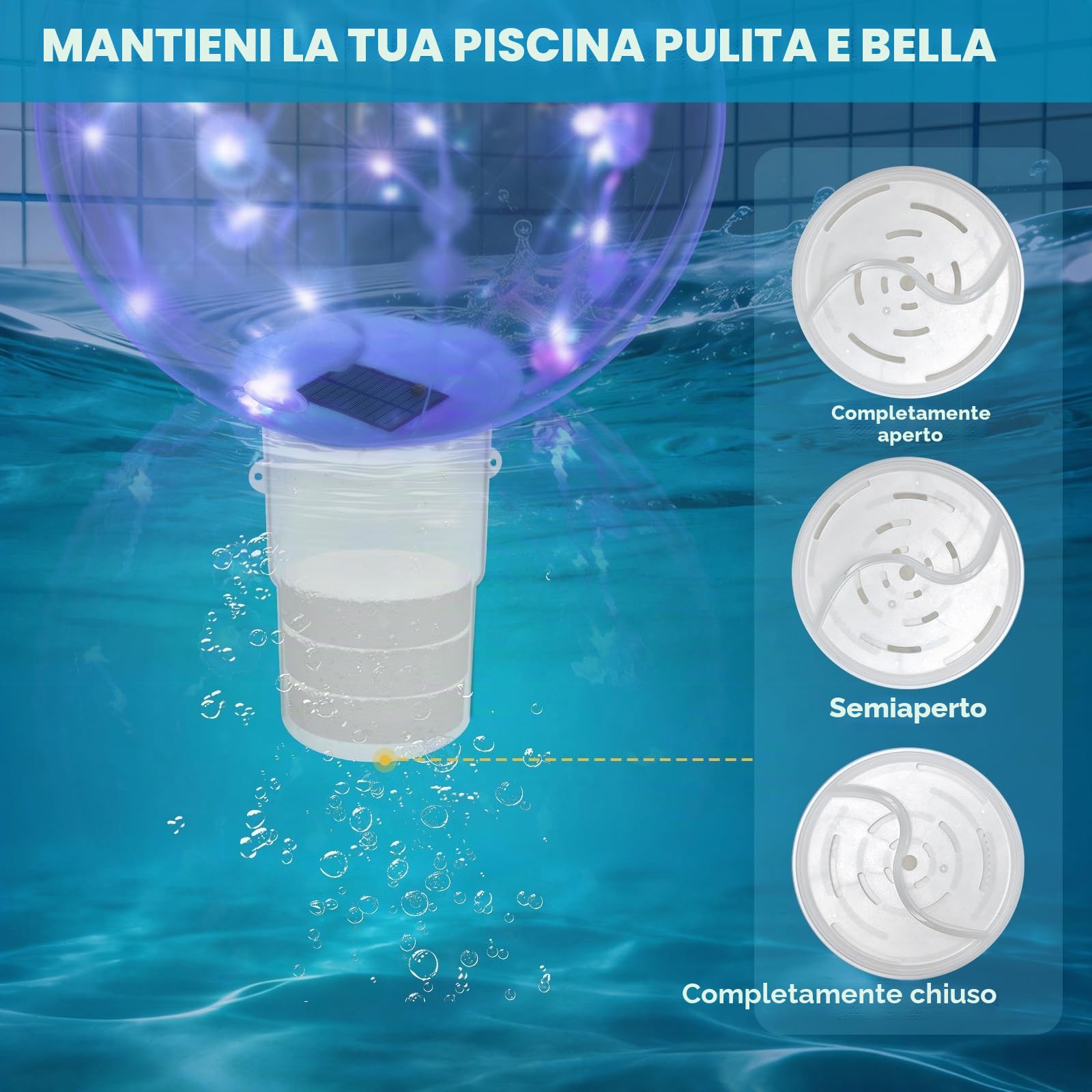 Idealife Galleggiante per Cloro da Piscina con Luce Solare per Piscina | 36cm Palla Luminosa da Esterno,Illuminazione Impermeabile Luce per A LED Solare,Cloro Dispenser per Esterno Laghetto Festa