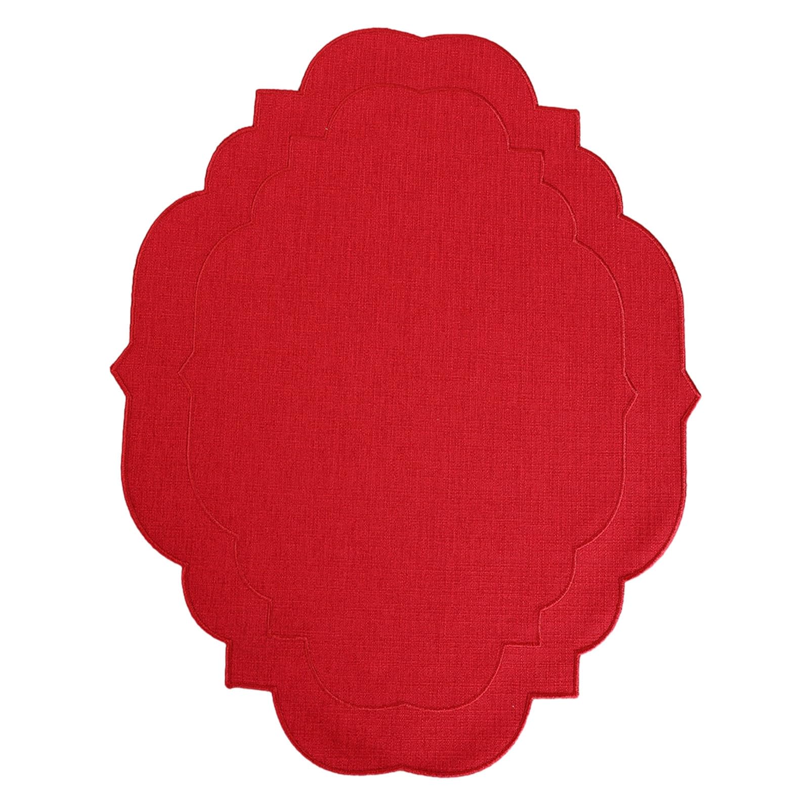 Virelynx Linen Placemats with Embroidery – Overlocking Dining Placemats Durable, Anti-Slip Table Protector for Hotel Restaurant Kitchen