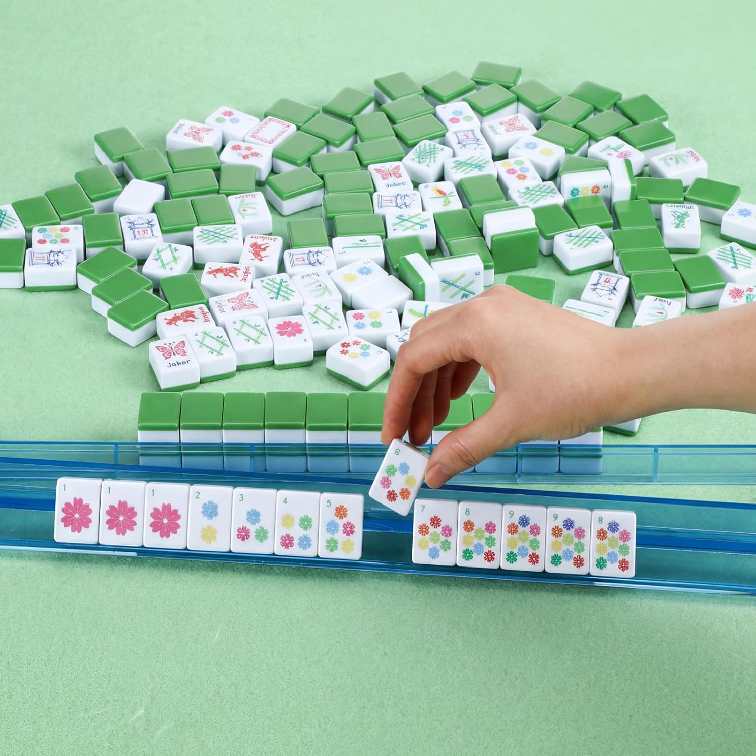 160 Pcs American Mahjong Only, 1.2 Inch Green Back Melamine Mahjong Tiles, Hand Carved Pattern for Mah Jong Games, Adult Classic Board Games, Beginners, Mah Jong Lovers