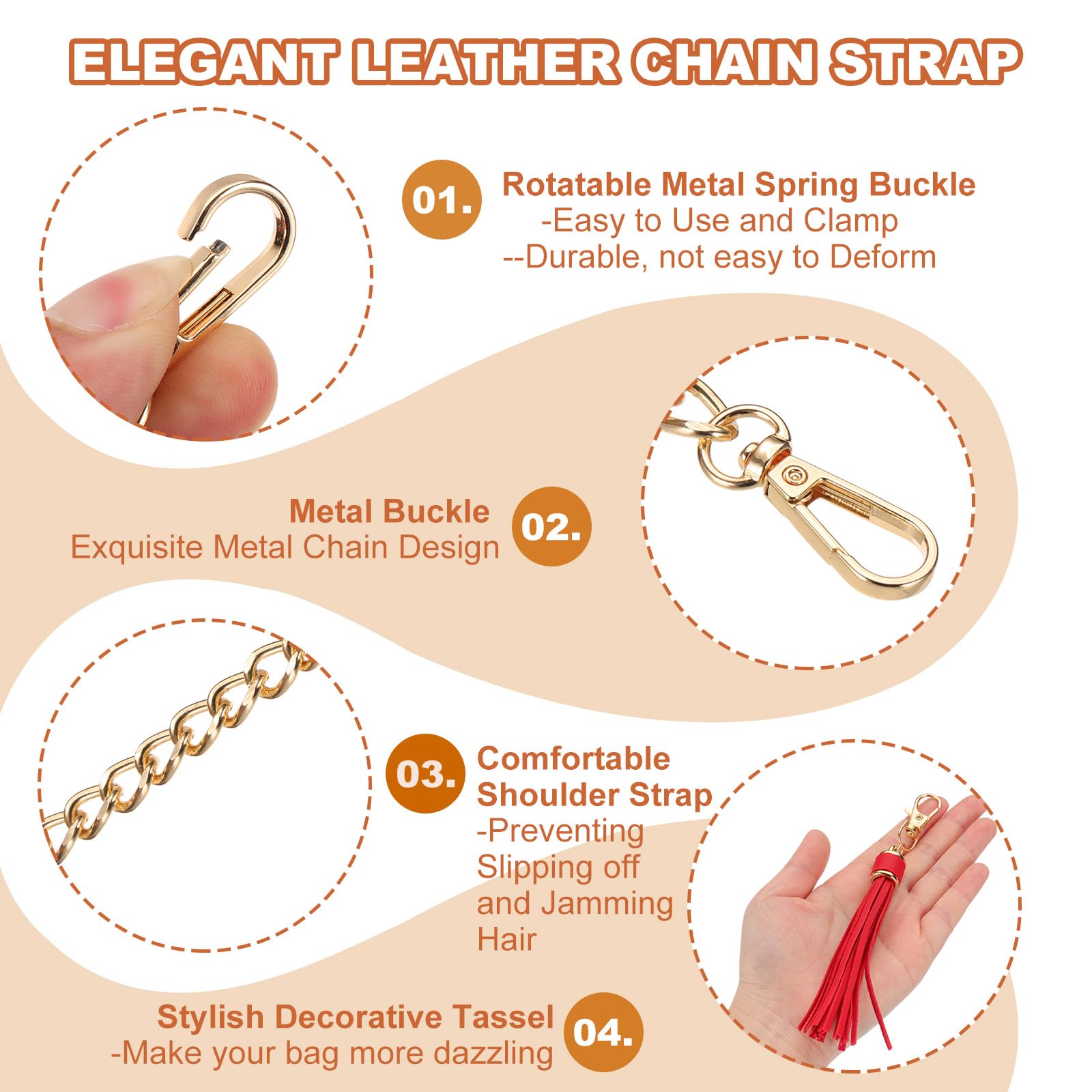 PATIKIL Purse Chain Strap, 39 Inch Leather Chain Straps Purse Strap Replacement with Tassel for Crossbody Bag Handbag Woman Red/Gold - Image 3