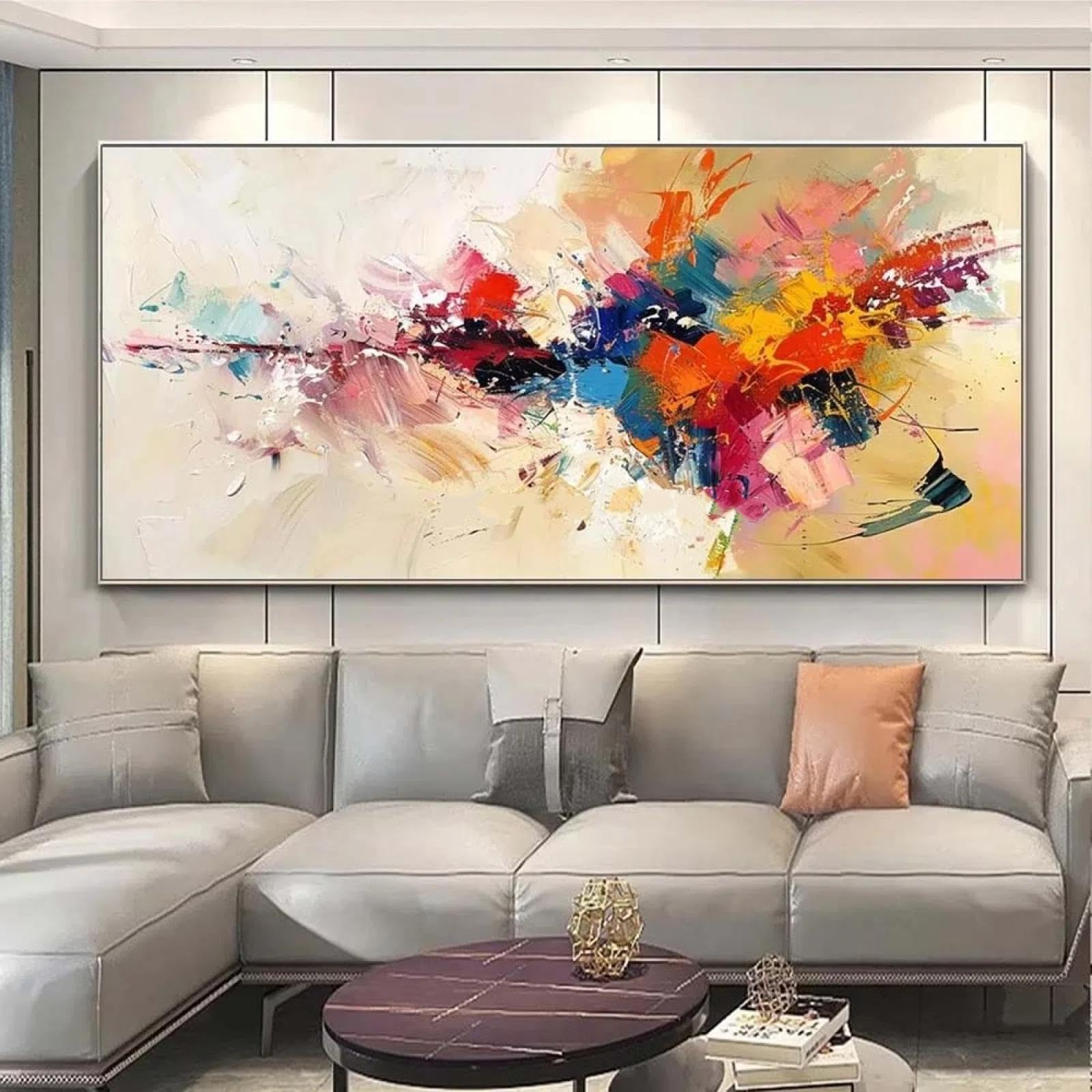 Modern Wandbilder Bunt Abstrakt Bild auf Leinwand Groß XXL Wandbild Wohnzimmer Schlafzimmer Kunstdruck Wanddekoration Modern Abstrakt Kunst Leinwandbild (Mit Rahmen, 140x70 cm)