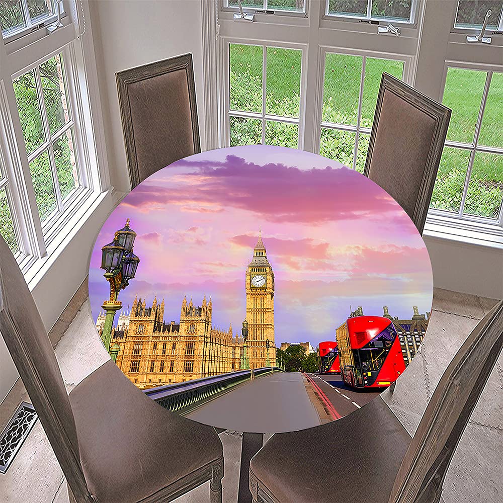 Morbuy 3D Rondes Nappes Avec Bord Élastique, Nappes Rondes Anti Taches Lavable, Imperméable Polyester Nappe De Table Imprimé De Feuilles Pour Cuisine