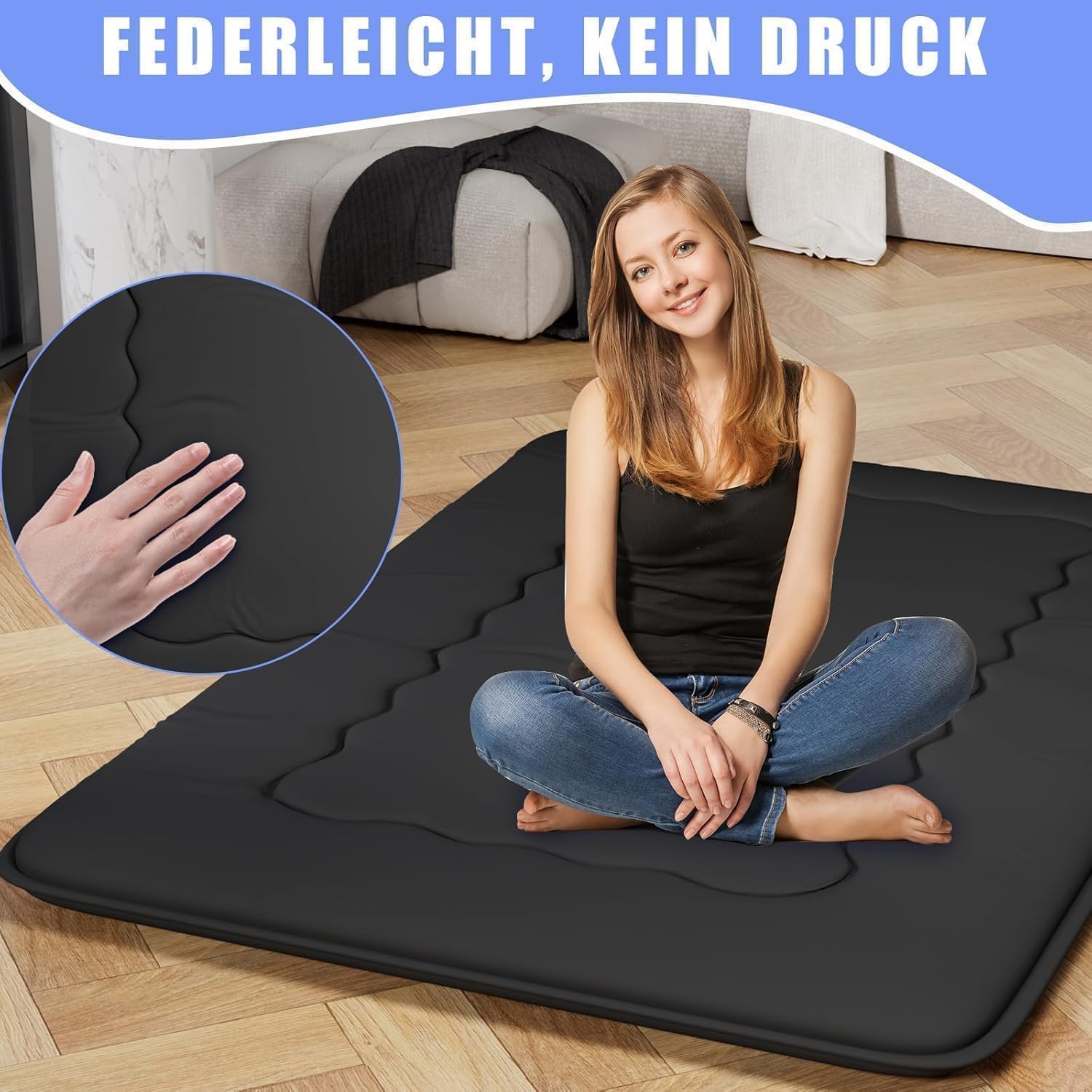Kiseely Matelas futon Portable Pliable, Matelas Tatami Pliable Japonais, de Couchage Portable pour dortoir avec Sac et Sangle, Matelas de Sol, de Camping Enroulable (Noir HY1, 120X200cm)