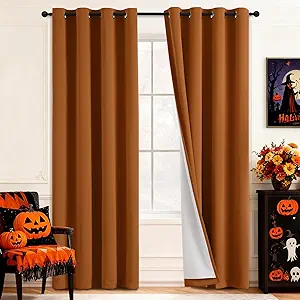 Yakamok Room Darkening 100% Blackout Curtains Grommet Window Treatments with 2 Thick Layers-Burnt Orange Thermal Insulated Drapes Set of 2 Panels for Bedroom Living Room 52 Inches by 84 Inches Length