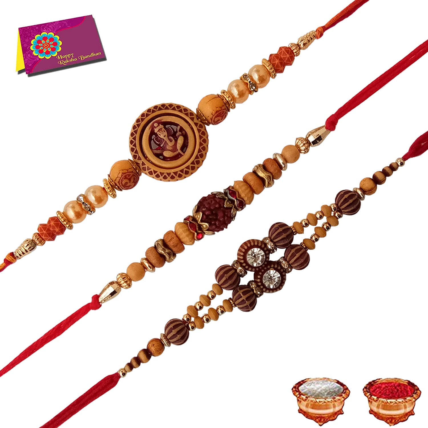 IndianEcraft Gold Plated Kundan Rakhi Set for Brother and Bhabhi | Combo Rakhi Gift for brother (Pack of 3) With Roli Tilak | Made in India (B099KDGGY1) Amazon Price History, Amazon Price Tracker
