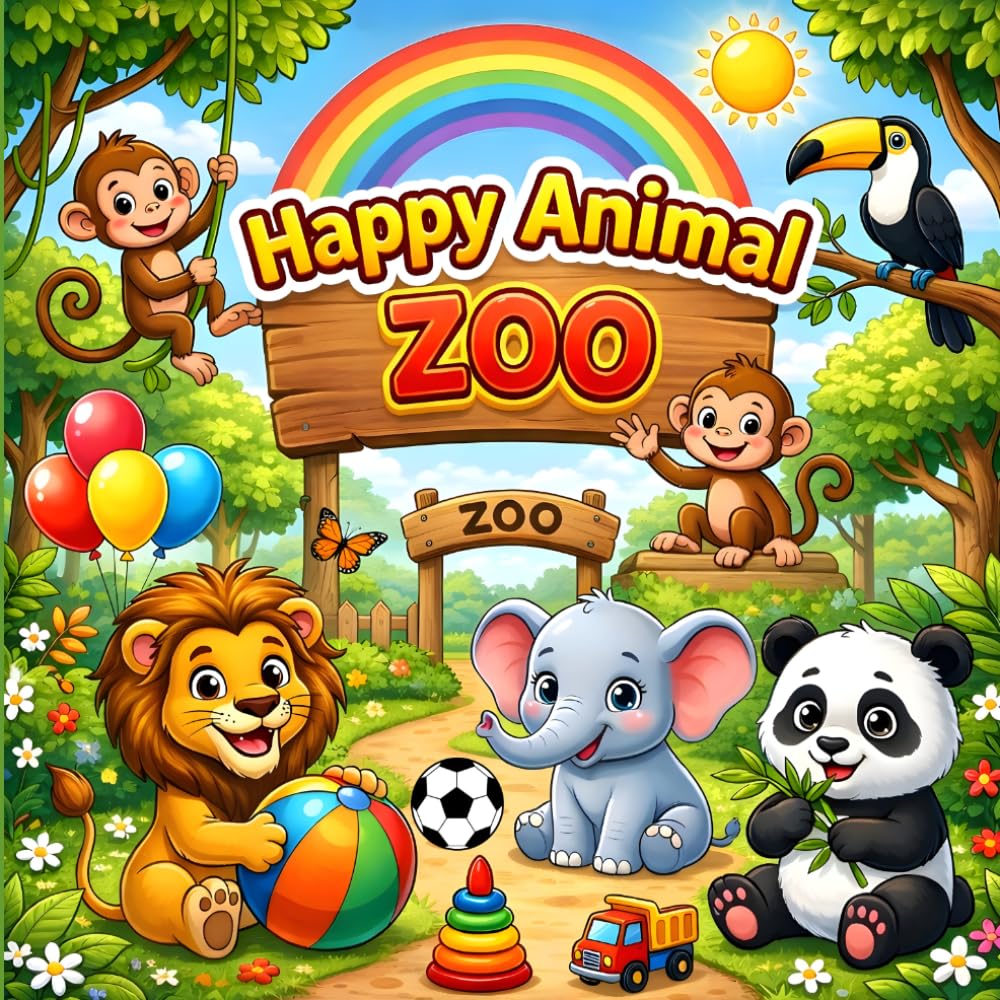 Happy Animal Zoo: Coloring book for Kids, 50 image Bold and easy Designs for children Ages 4-9.
