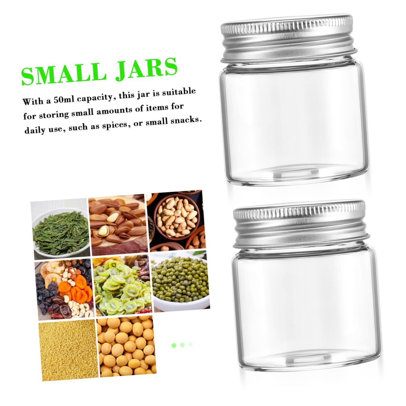 Tarros Pequeños de Vidrio Multiusos para Almacenar Especias y Alimentos de 50 Ml con Tapas Selladas 20 Ideales para Guardar en Armarios o Bolsillos