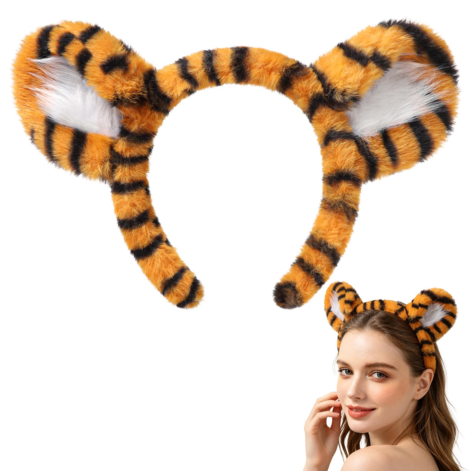 Sightor Tiger Ears Headband Fluffy Animal Ear Hairband Soft Tiger Head Wear