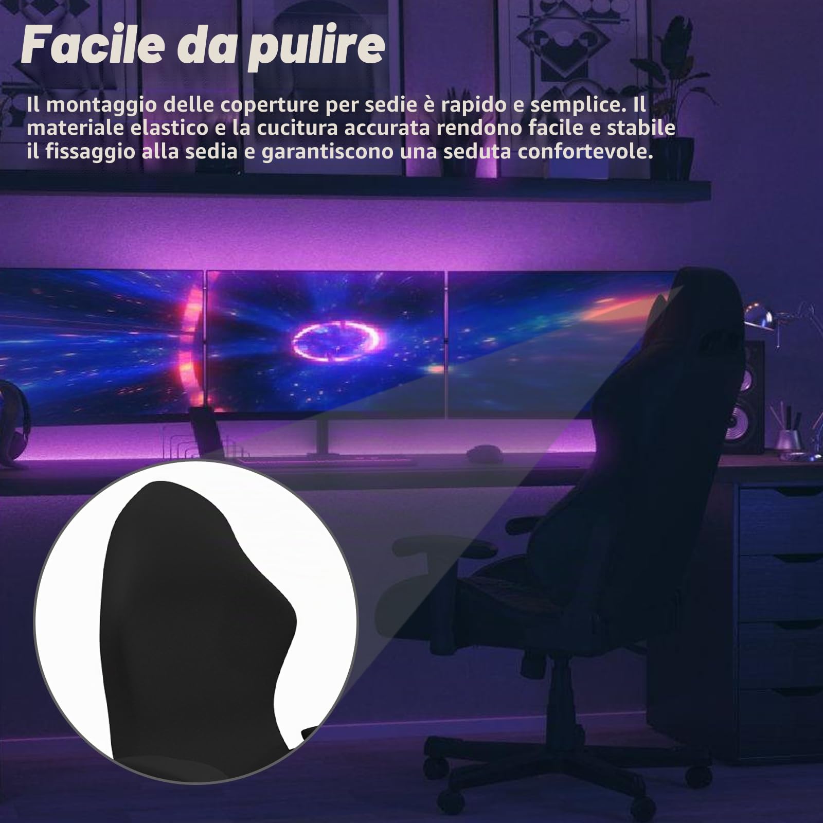 Rivestimento universale per sedia da gioco con braccioli, schienale e coprisedile, con 1 paio di copriauricolari – Rivestimento di alta qualità per sedia da ufficio