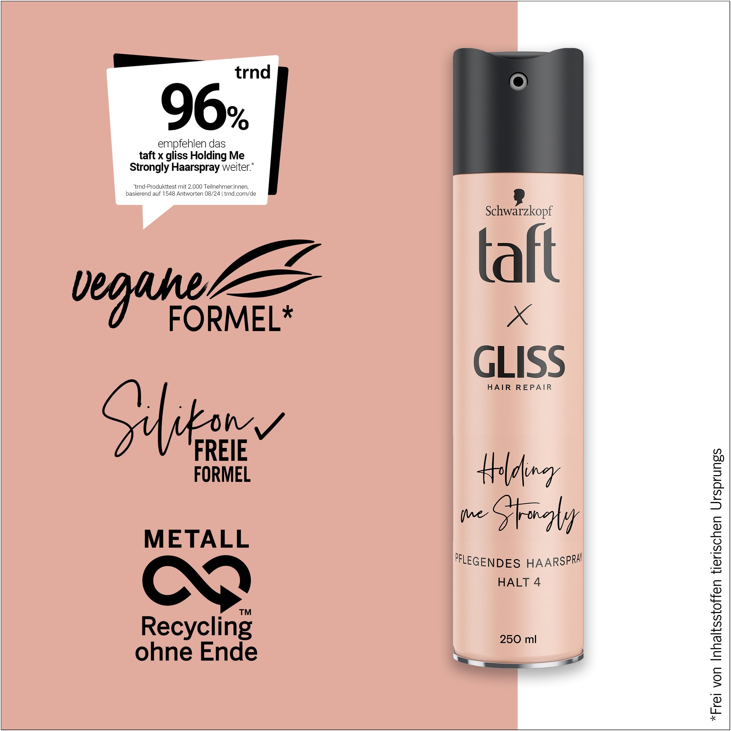 Taft x Gliss Holding me Strongly Haarspray Haltegrad 4 (10 x 250 ml), Styling Spray gibt starken Halt für alle Haartypen, Haarspray ohne Silikone mit Arganöl und Provitamin B5