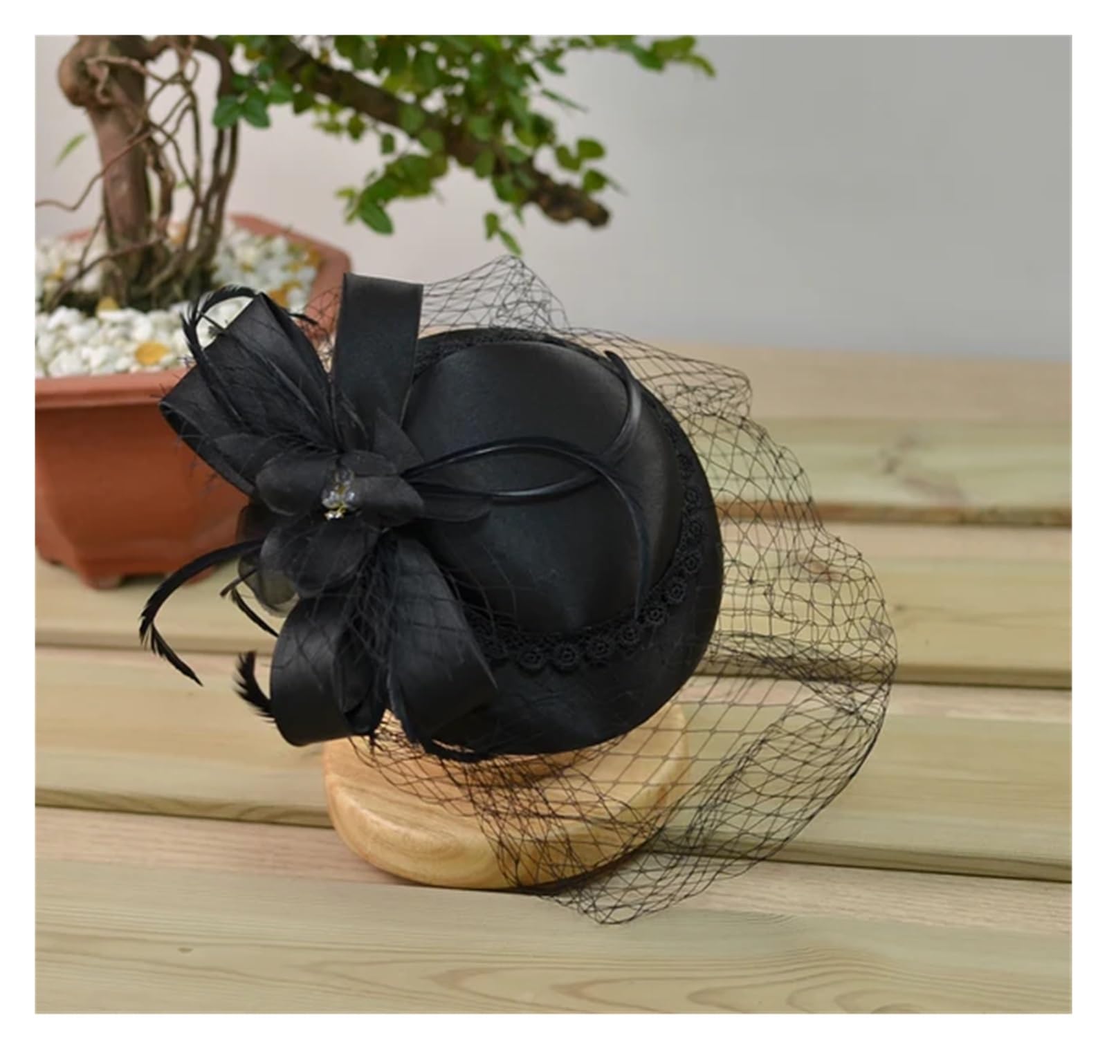 UALXPAO Wedding Hats Bow Knot Flower Bridal Hat Weddings For Bride Cap Church Womens Party Headwear for Tea Party,Weddings(Black)