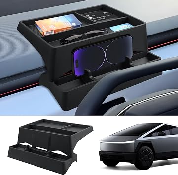 Canvcle Center Console Dashboard Organizer for 2024-2025 2026 Tesla Cybertruck Accessories, Navigation Dash Screen Storage Box Silicone Hidden Behind Screen Dashboard Tray for Cybertruck Accessories