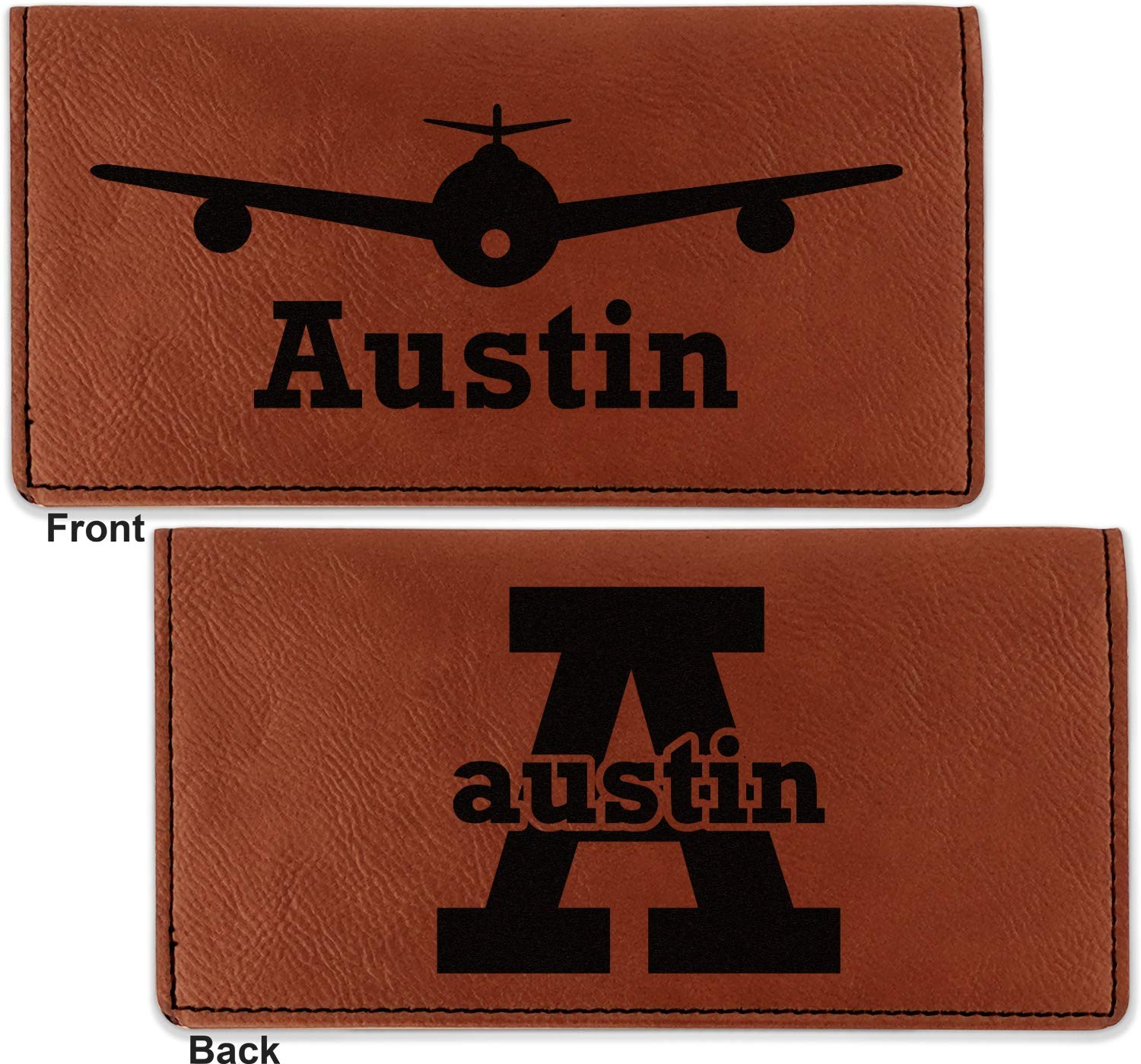 RNK Shops Personalized Airplane Theme Leatherette Checkbook Holder - Double Sided