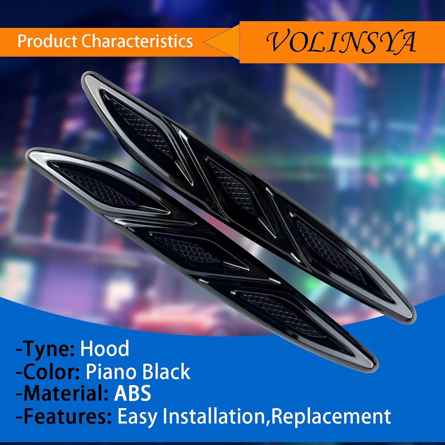 2PCS Black Front Hood Engine Vent Grille Molding Trim Left & Right Compatible with Buick Verano 2012-2016, Intake Scoop Turbo Bonnet Vent Hood Air Vent Trim Cover,OE 20811309 20811310 (Black)