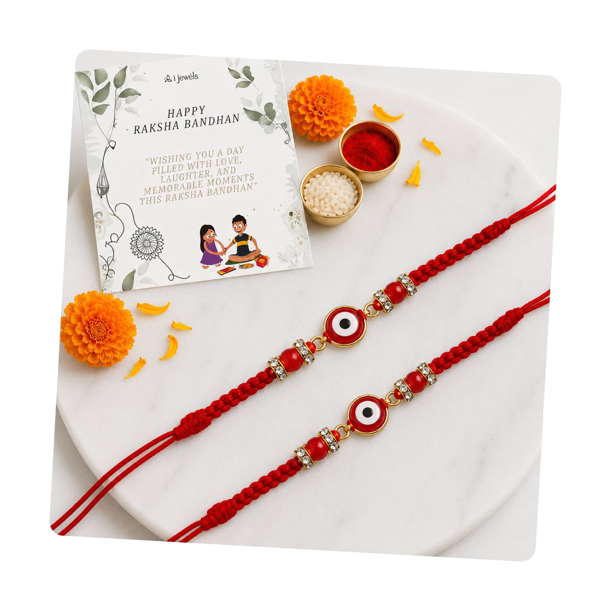 Enamel Evil Eye Rakhi With Roli Chawal & Rakshabandhan Card for Bro/Brother/Bhai (R192R-2) (Pack of 2)-image-13