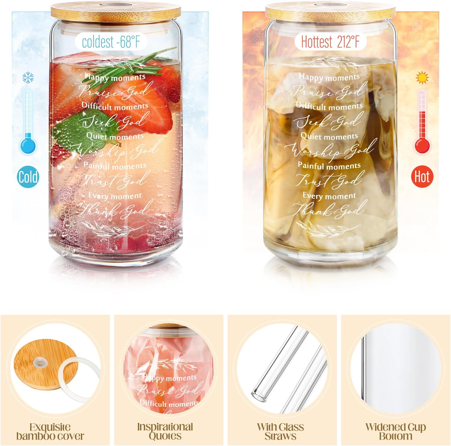 Spakon 6 Pcs Christian Gifts for Women Bible Verse A6 Leather Journal Notebook 16 oz Glass Cup Glitter Ballpoint Pen Makeup Bag Inspirational Gifts for Church Valentines(Rose Gold) - Image 5