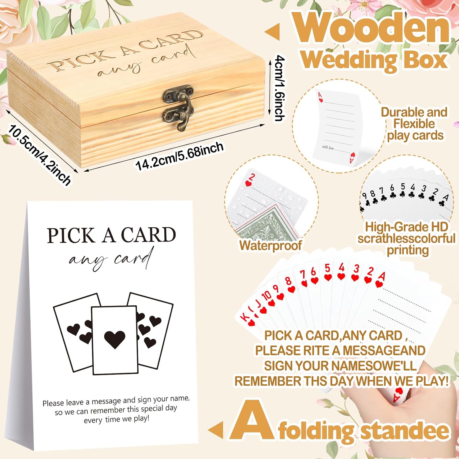 AceOrbit 57 Pack Wedding Guest Book Playing Cards Set with Storage Box Signing Book Guest Card Deck Wedding Guestbook Alternative for Young Couple Vegas Weddings Bridal Shower Party Games(Stylish)