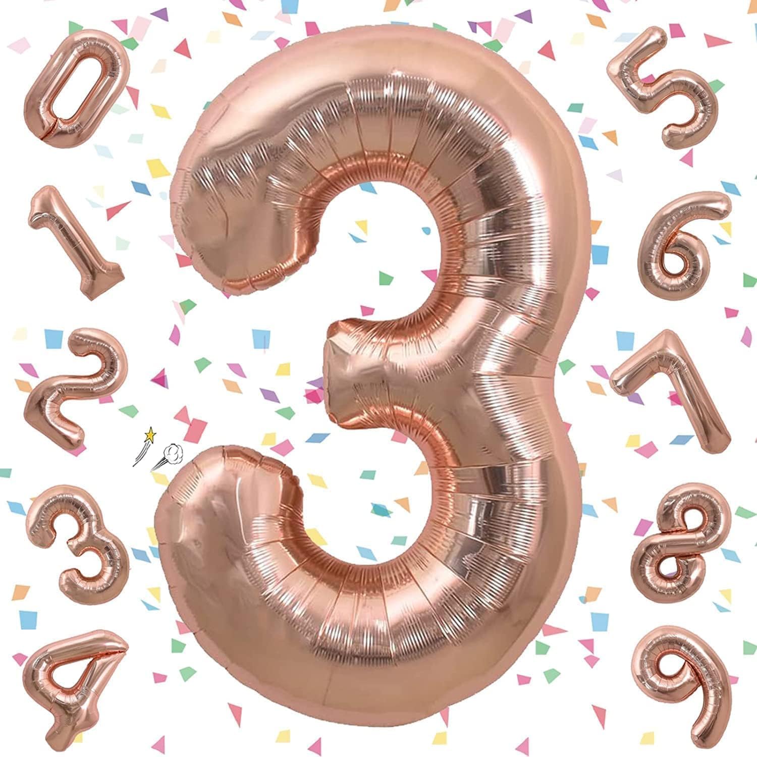 Amazon | 数字 バルーン 大きい ローズゴールド 誕生日 ナンバー 3