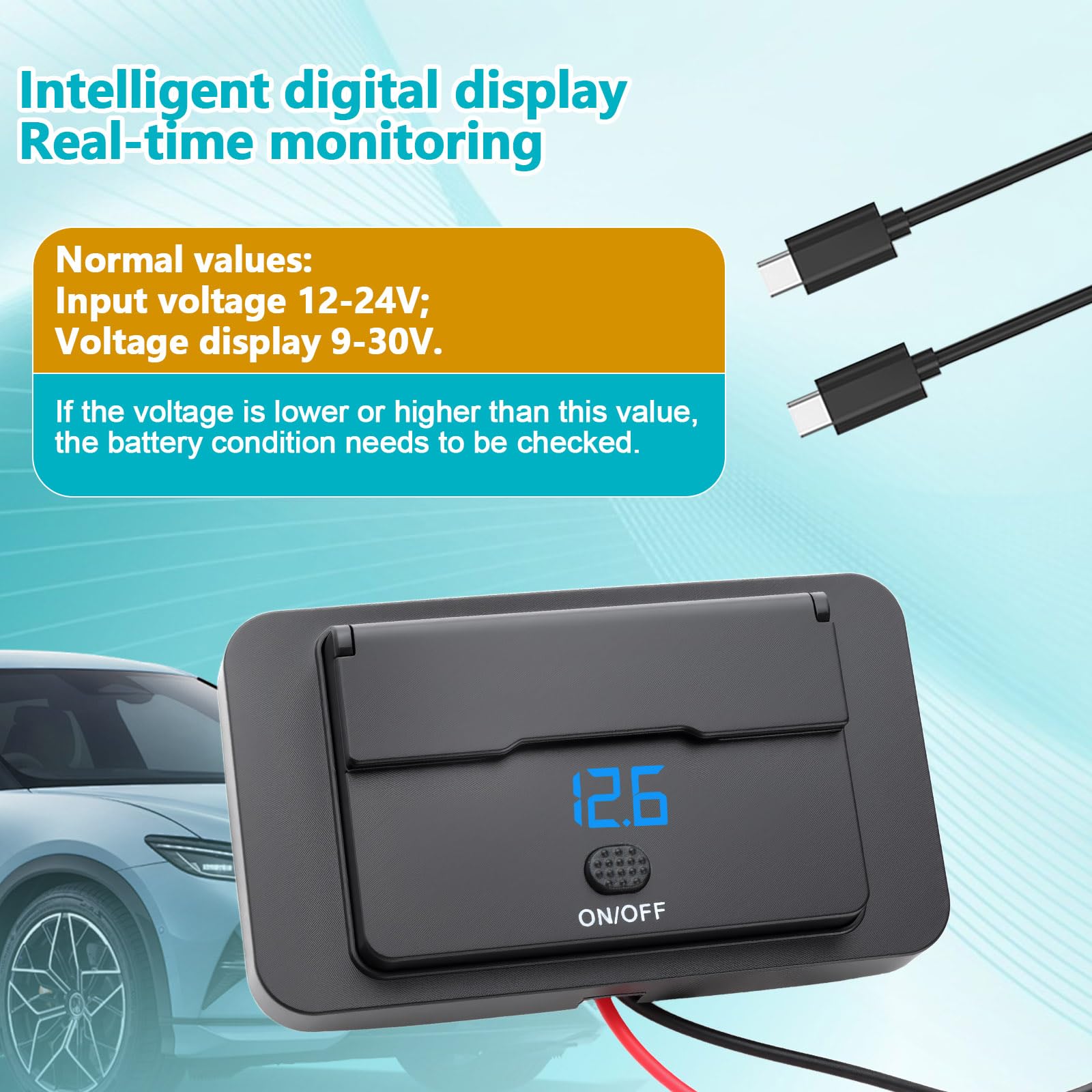 76W 4 Port Prise USB 12V Camping Car Encastrable Double 36W PD & Double 18W QC3.0 avec Interrupteur et Couvercle Etanche Prise Chargeur Voiture USB C Montage Surface pour Bus RV Camion Marine