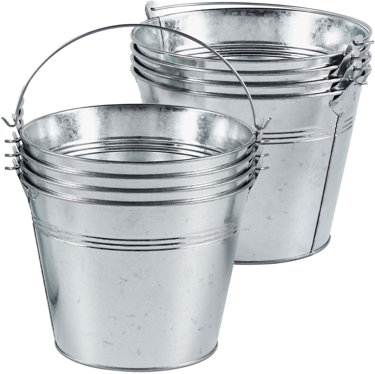 OBTANIM 8 Pack Galvanized Metal Buckets with Handle Ice Pails for Plants, Succulents, Party Favors Organizing, Rustic Home Decor or Classrooms Pencil Storage (9 x 5.9 inch)