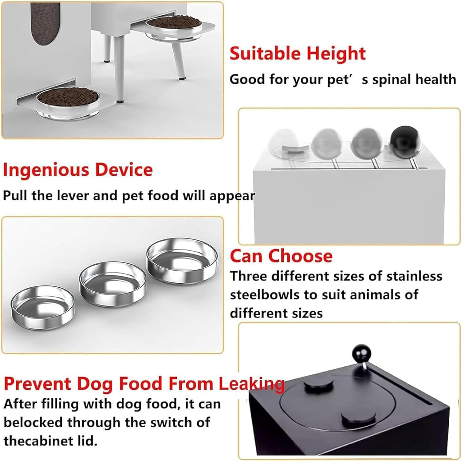 Mangiatoia Per Animali Domestici Di Grande Capacità, Con Contenitore Per Alimenti Da 18-20 Kg, Dispenser Automatico E Ciotola In Acciaio Inox, Tavolo Da Pranzo In Legno Per Cani Di Piccola E