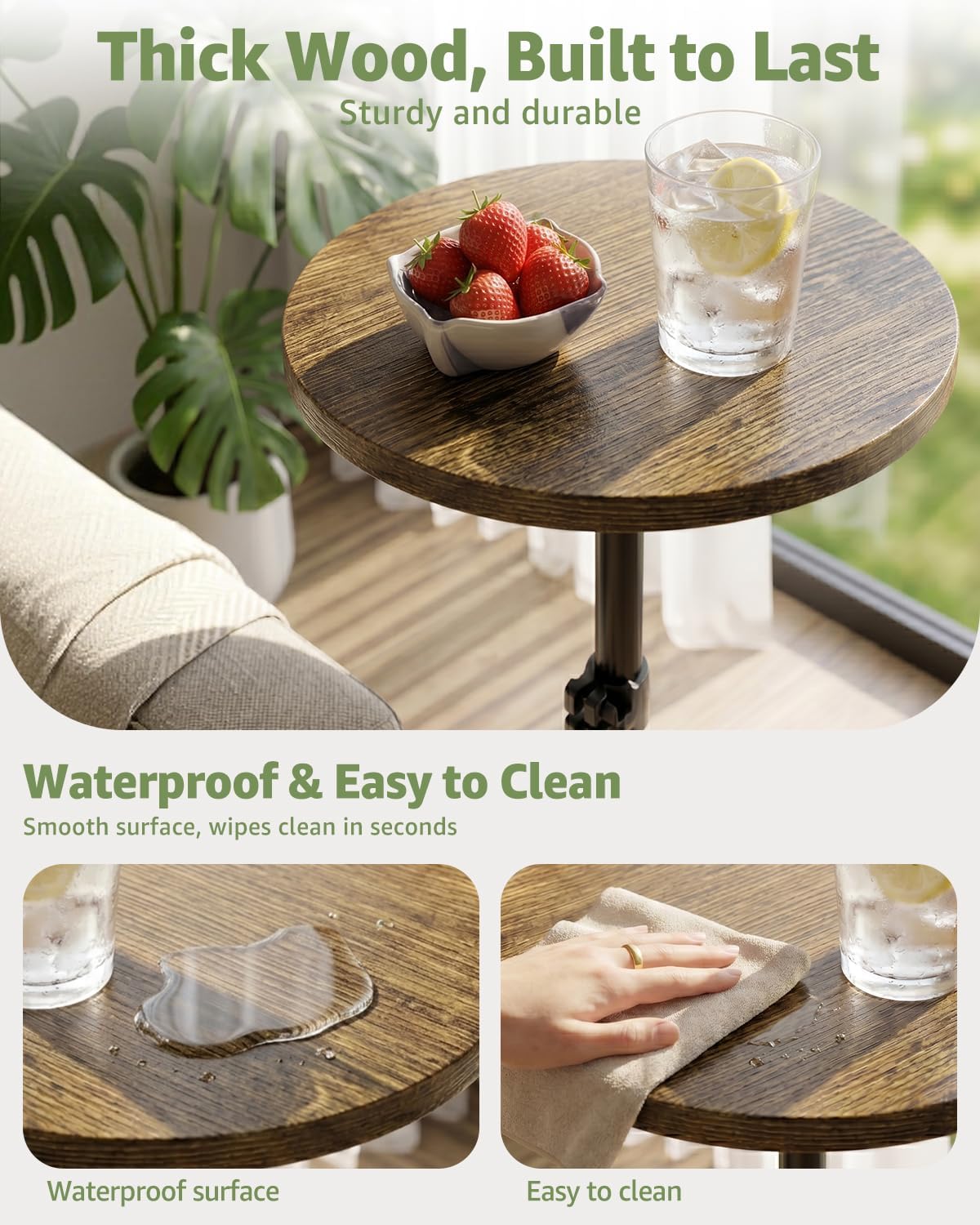 Adjustable Drink Table, Round Pedestal Side Table for Small Spaces
