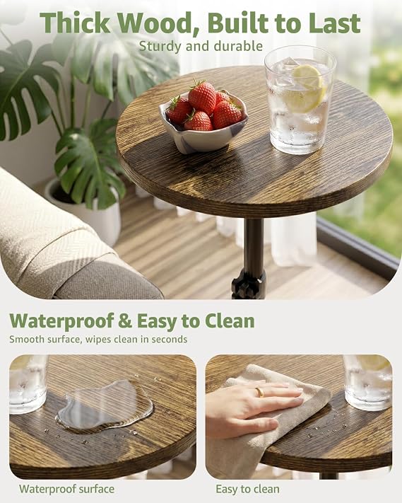 Adjustable Drink Table, Round Pedestal Side Table for Small Spaces