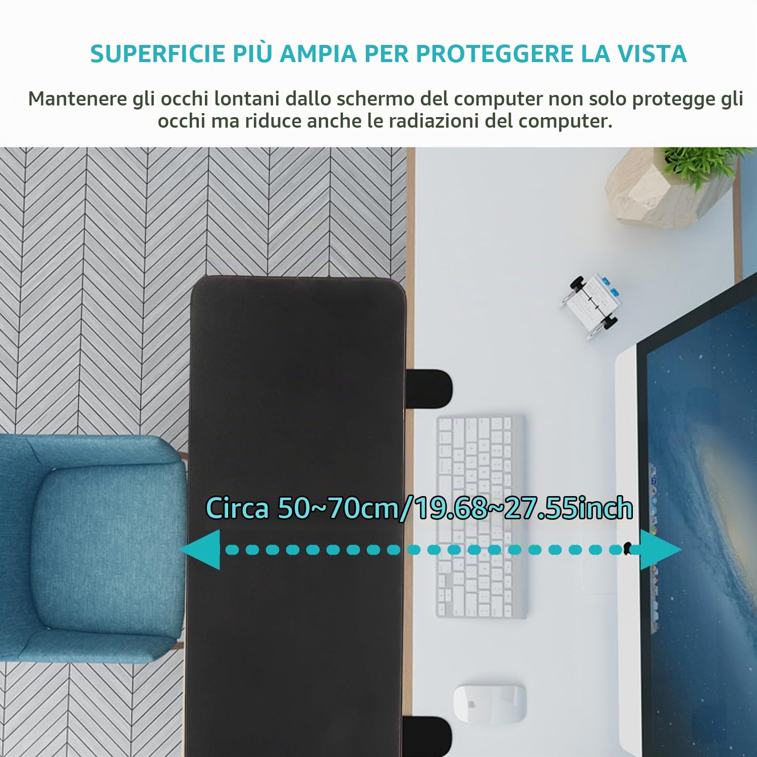 Vassoio estensibile ergonomico da scrivania, 65 cm x 25 cm, supporto per tastiera, morsetto senza punzonatura sul ripiano di estensione della scrivania, supporto per gomito del computer, per